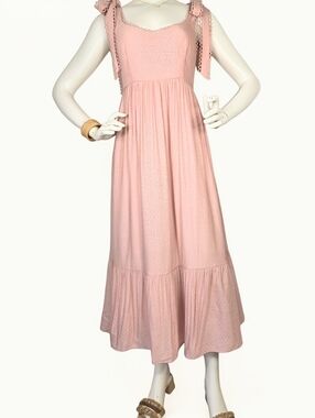 Mauve Babydoll Maxi Dress Tie Strap Smocked Boho Spring Summer Small